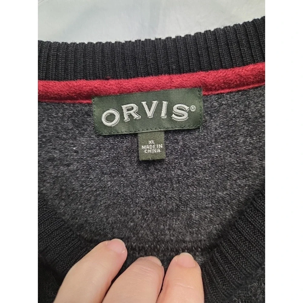 Orvis 100% Wool Sweater Men's XL Heather‎ Black Gray Pullover Cozy